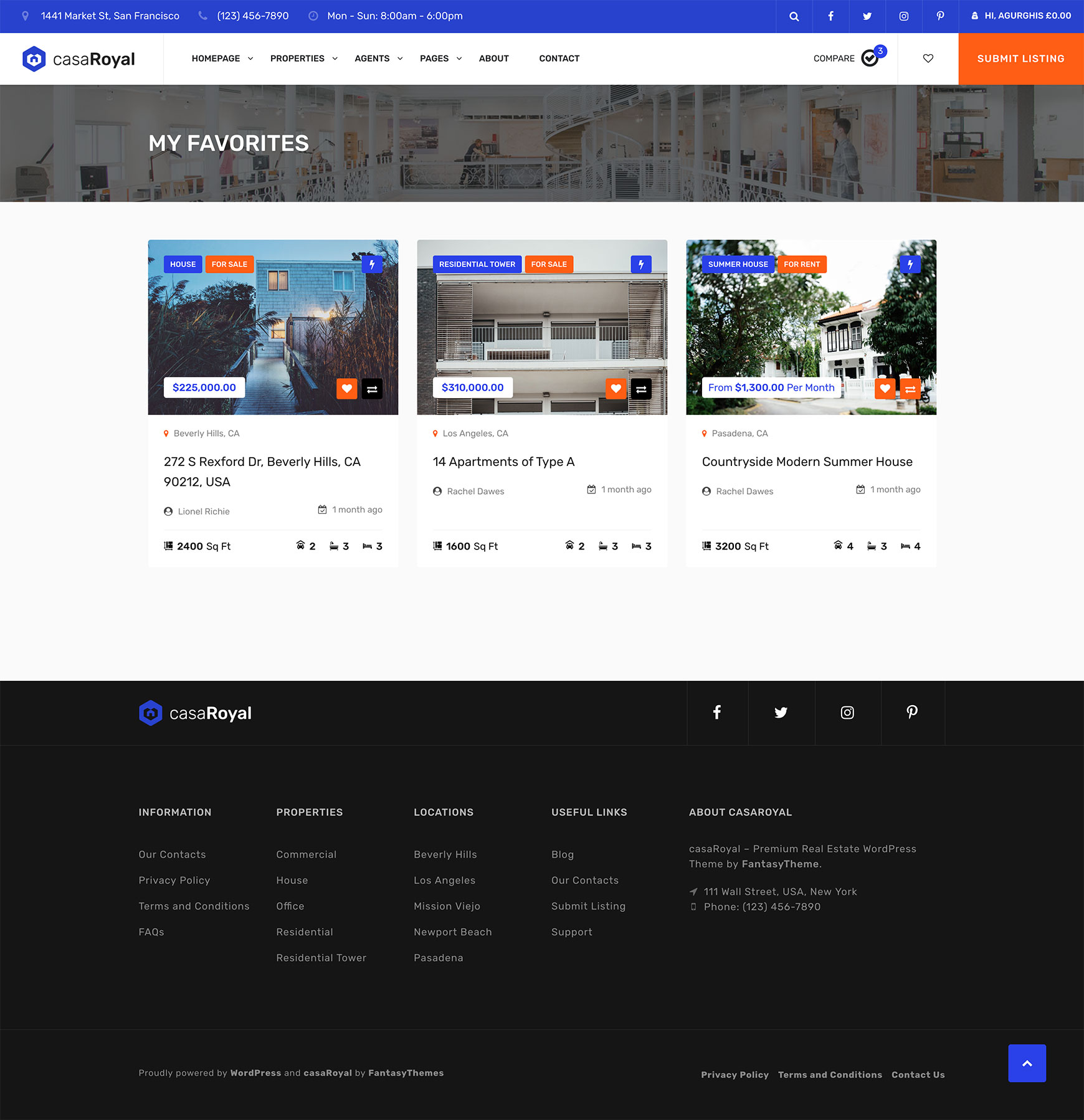My Favorites page showing three saved listings
