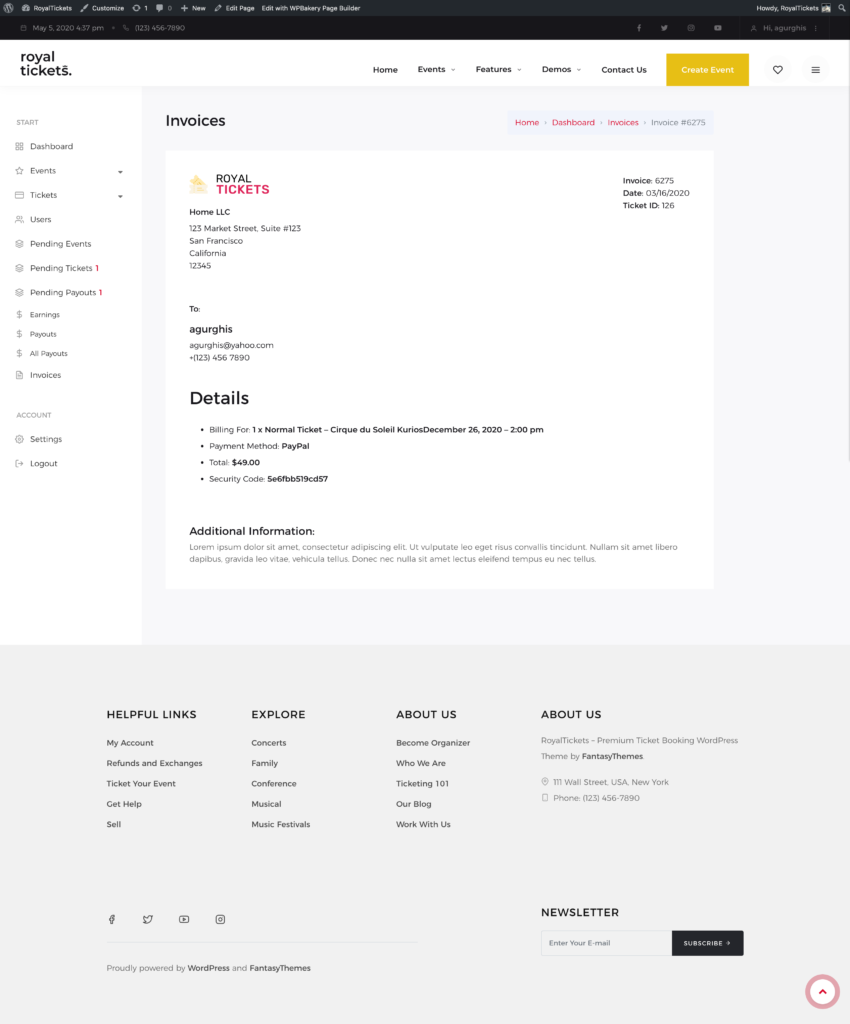 A single invoice with the company details, the buyer details and the billing details